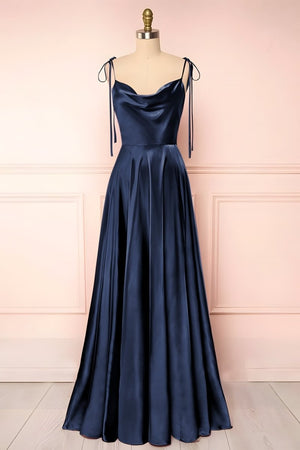 Sweet A-line Cowl Neck Silk Long Prom Dress