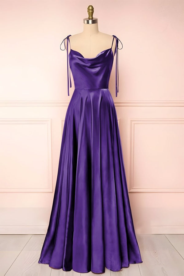Sweet A-line Cowl Neck Silk Long Prom Dress