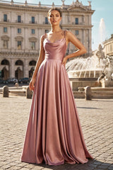 Sweet A-line Cowl Neck Silk Long Prom Dress - KISSPROM PROM DRESSES