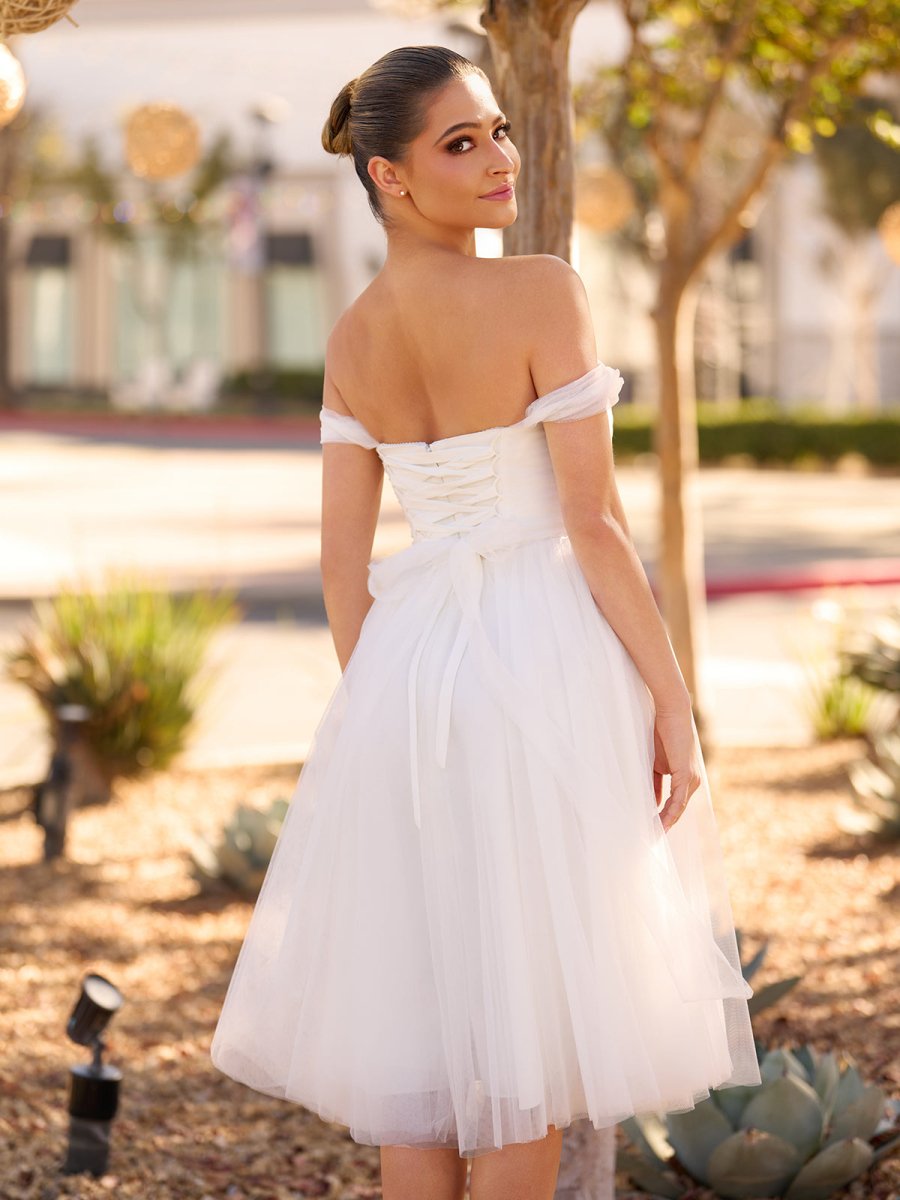 Sweet A-Line Off-The-Shoulder Little White Tulle Wedding Dresses Sweet A-Line Off-The-Shoulder Little White Tulle Wedding Dresses
