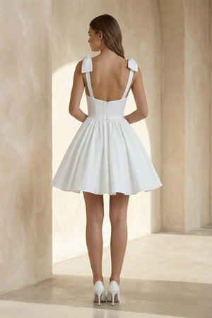 Sweet A - Line Sweetheart Sleeveless Short Satin Wedding Dresses– Wedding Dresses by KissProm | Available at KissProm