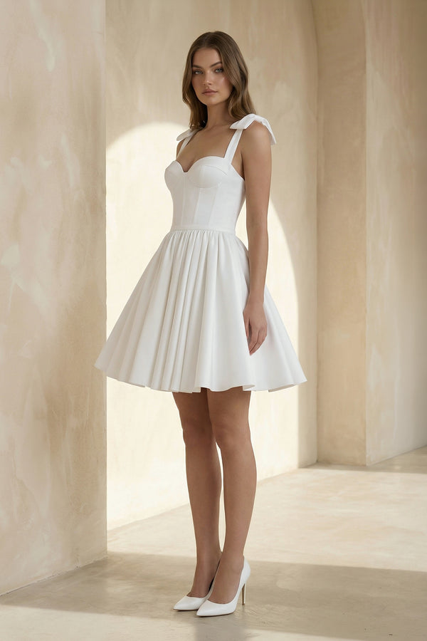 Sweet A - Line Sweetheart Sleeveless Short Satin Wedding Dresses– Wedding Dresses by KissProm | Available at KissProm