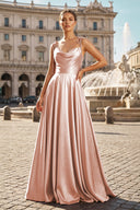 Sweet A-line Cowl Neck Silk Long Prom Dress - KISSPROM PROM DRESSES