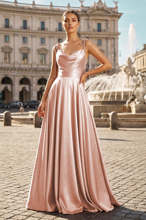 Sweet A-line Cowl Neck Silk Long Prom Dress - KISSPROM PROM DRESSES