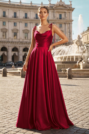 Sweet A-line Cowl Neck Silk Long Prom Dress - KISSPROM PROM DRESSES