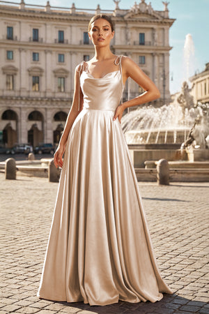 Sweet A-line Cowl Neck Silk Long Prom Dress - KISSPROM PROM DRESSES