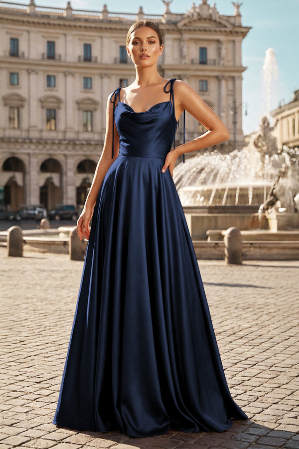 Sweet A-line Cowl Neck Silk Long Prom Dress - KISSPROM PROM DRESSES