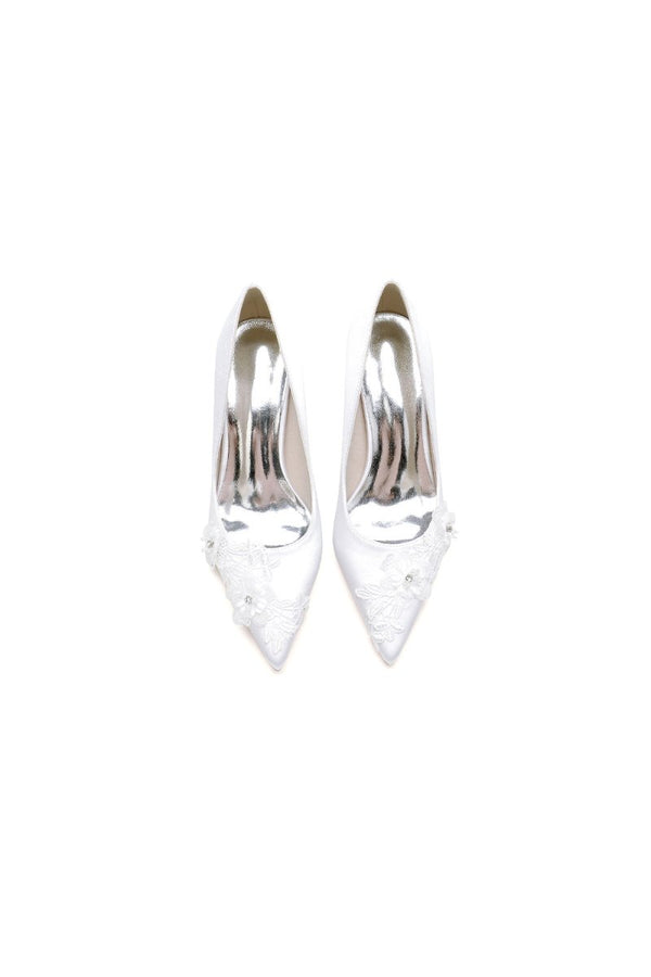 Sweet Pointed Toe Chunky Heels with Lace - KissProm