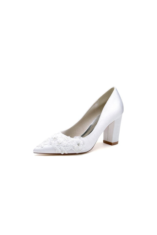 Sweet Pointed Toe Chunky Heels with Lace - KissProm