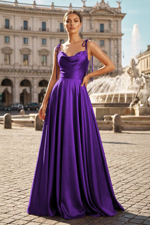 Sweet A-line Cowl Neck Silk Long Prom Dress - KISSPROM PROM DRESSES