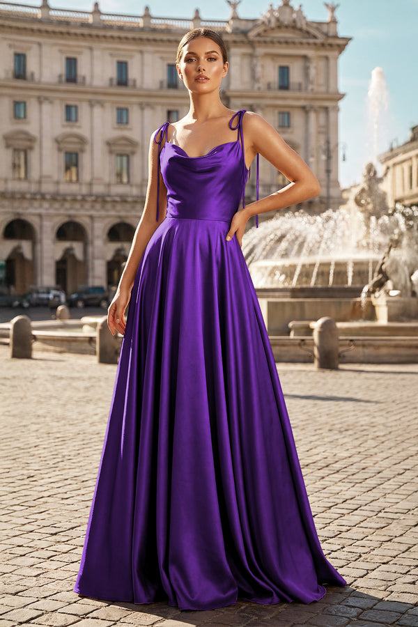 Sweet A-line Cowl Neck Silk Long Prom Dress - KISSPROM PROM DRESSES