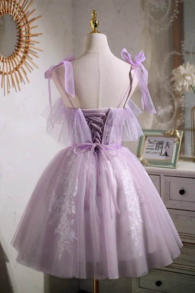 Sweet Purple A-line Short Party Dress Homecoming Dress with Ribbon