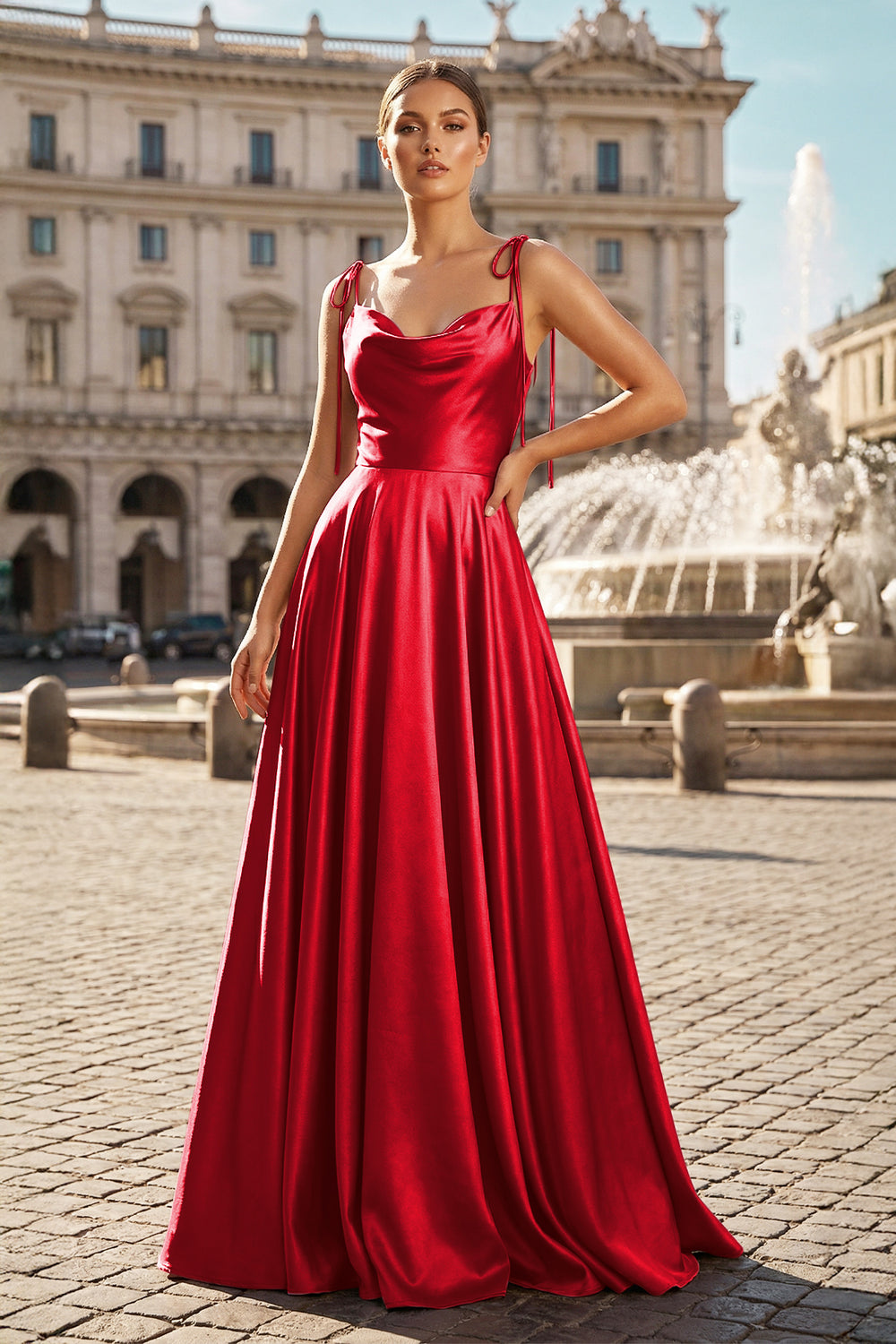 Sweet A-line Cowl Neck Silk Long Prom Dress - KISSPROM PROM DRESSES