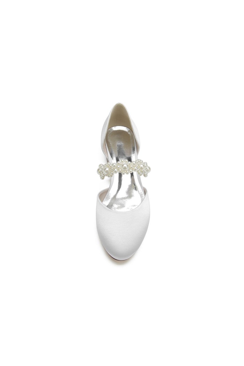Sweet Round Toe Retro Pearl Strap Low Heels - KissProm