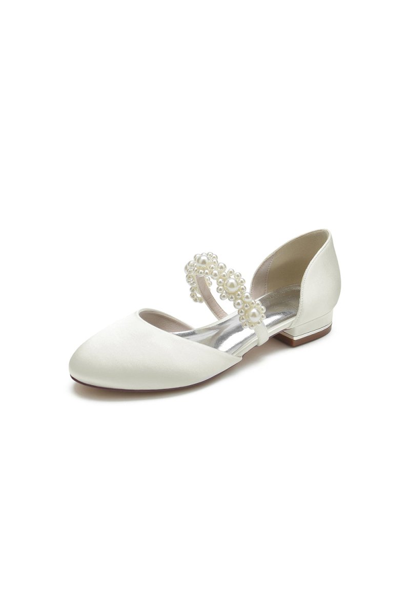 Sweet Round Toe Retro Pearl Strap Low Heels - KissProm