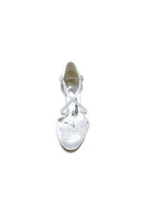 Sweet Round Toe Thin Strap Chunky Heels with Lace - KissProm