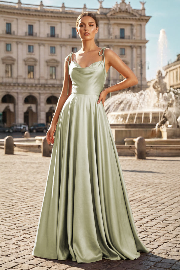 Sweet A-line Cowl Neck Silk Long Prom Dress - KISSPROM PROM DRESSES