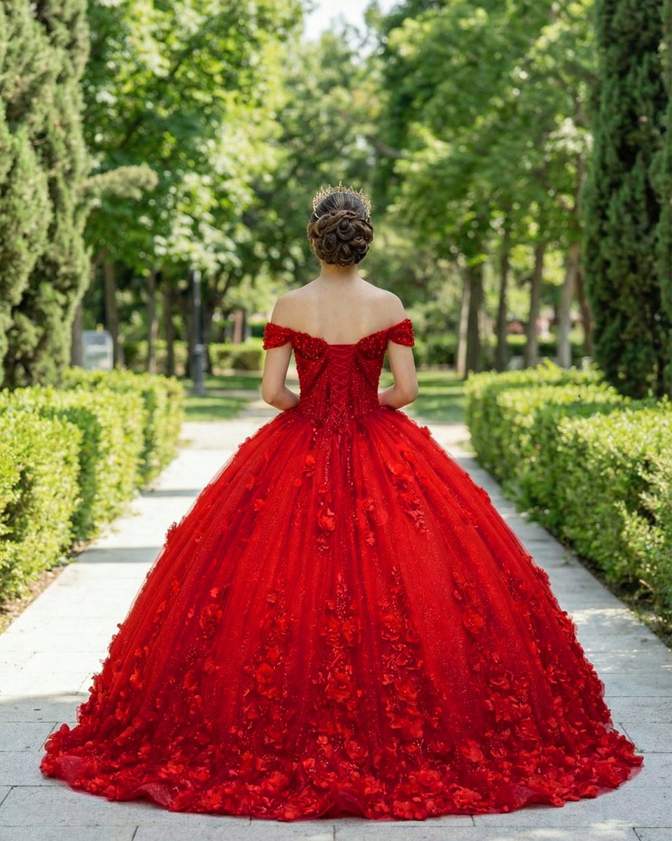 fitted lace wedding dress Ruffled Charro Quinceanera Dress by Ragazza MV58-158 11 / Black/Red