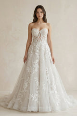 Sweetheart A - Line Appliqued Corset Wedding Dress in Ivory - KissProm Wedding Dresses