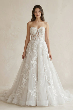 Sweetheart A - Line Appliqued Corset Wedding Dress in Ivory - KissProm Wedding Dresses