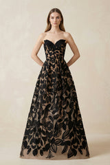 Sweetheart A - Line Appliqued Wedding Dress in Black - KissProm Wedding Dresses