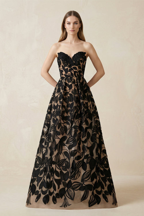 Sweetheart A - Line Appliqued Wedding Dress in Black - KissProm Wedding Dresses