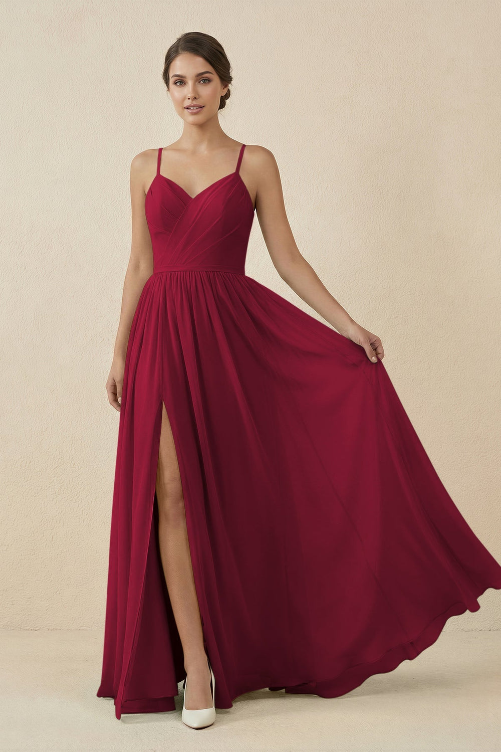 Sweetheart A - Line Chiffon Bridesmaid Dress in Berry - KissProm Bridesmaid Dresses