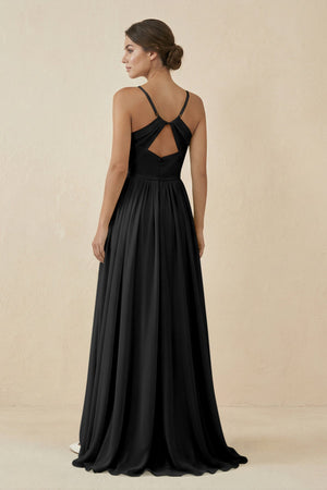 Sweetheart A - Line Chiffon Bridesmaid Dress in Black - KissProm Bridesmaid Dresses