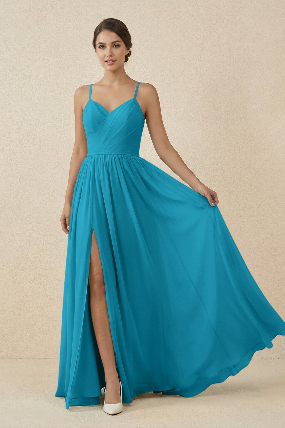 Sweetheart A - Line Chiffon Bridesmaid Dress in Blue Jay - KissProm Bridesmaid Dresses
