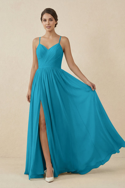 Sweetheart A - Line Chiffon Bridesmaid Dress in Blue Jay - KissProm Bridesmaid Dresses