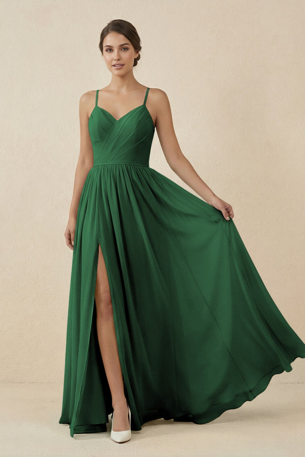 Sweetheart A - Line Chiffon Bridesmaid Dress in Dark Green - KissProm Bridesmaid Dresses