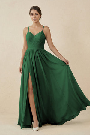 Sweetheart A - Line Chiffon Bridesmaid Dress in Dark Green - KissProm Bridesmaid Dresses