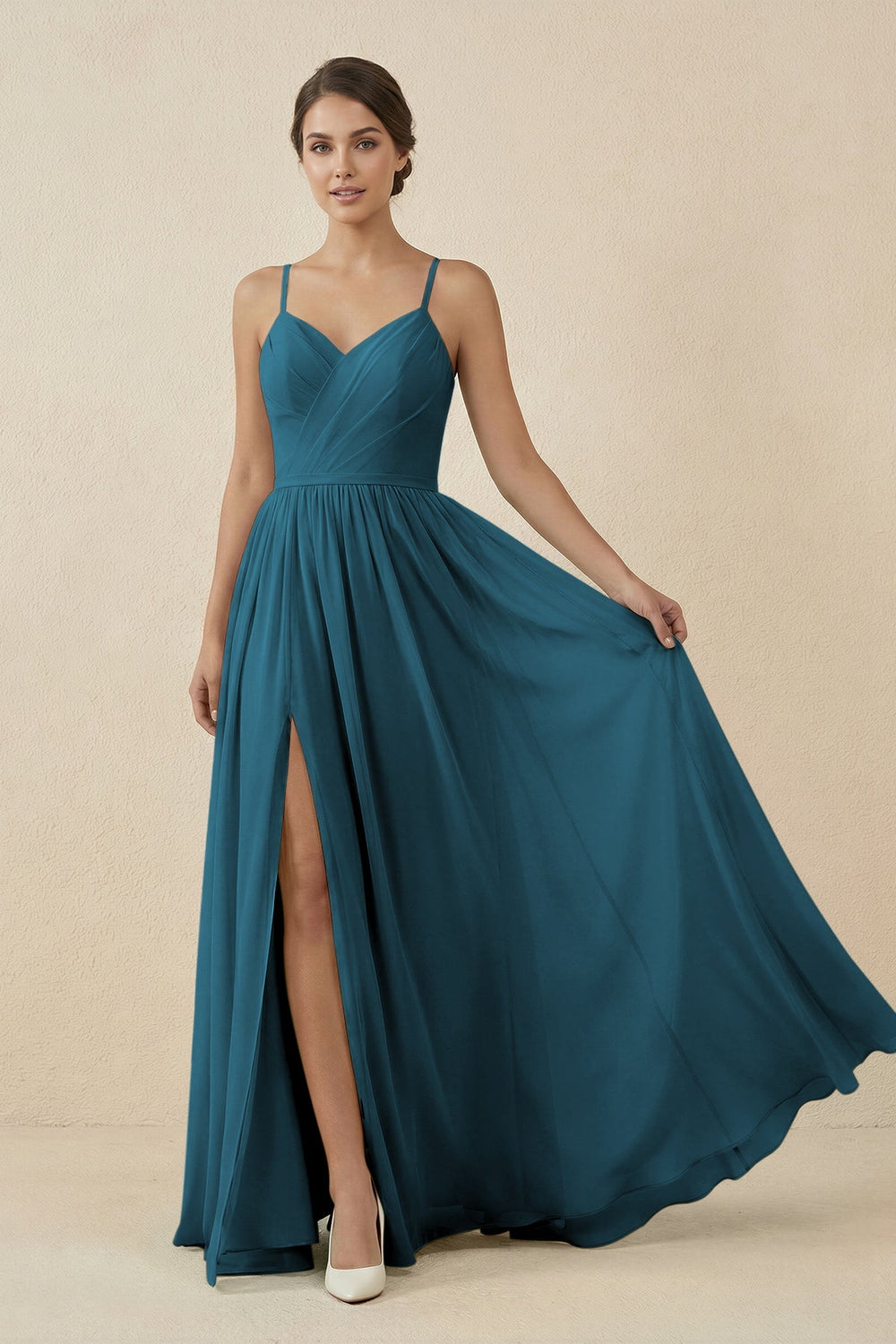 Sweetheart A - Line Chiffon Bridesmaid Dress in Dark Teal - KissProm Bridesmaid Dresses