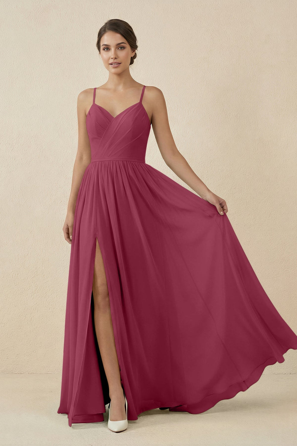 Sweetheart A - Line Chiffon Bridesmaid Dress in Desert Rose - KissProm Bridesmaid Dresses