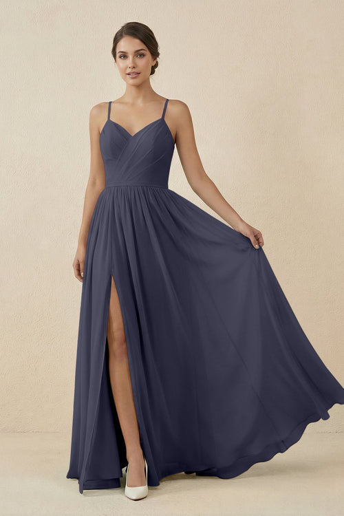 Sweetheart A - Line Chiffon Bridesmaid Dress in Dusk Blue - KissProm Bridesmaid Dresses