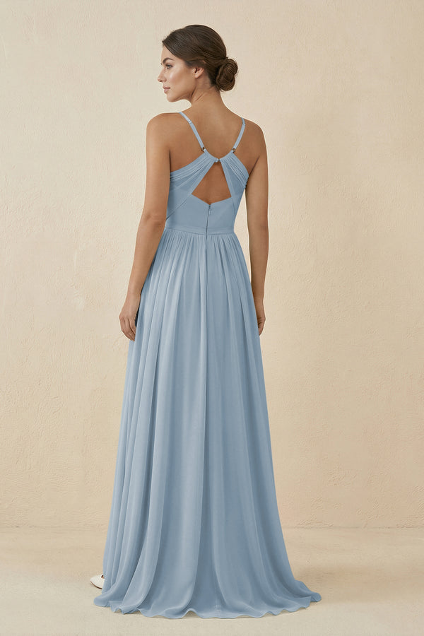 Sweetheart A - Line Chiffon Bridesmaid Dress in Dusty Blue - KissProm Bridesmaid Dresses