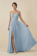 Sweetheart A - Line Chiffon Bridesmaid Dress in Dusty Blue - KissProm Bridesmaid Dresses