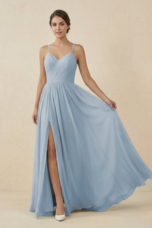 Sweetheart A - Line Chiffon Bridesmaid Dress in Dusty Blue - KissProm Bridesmaid Dresses