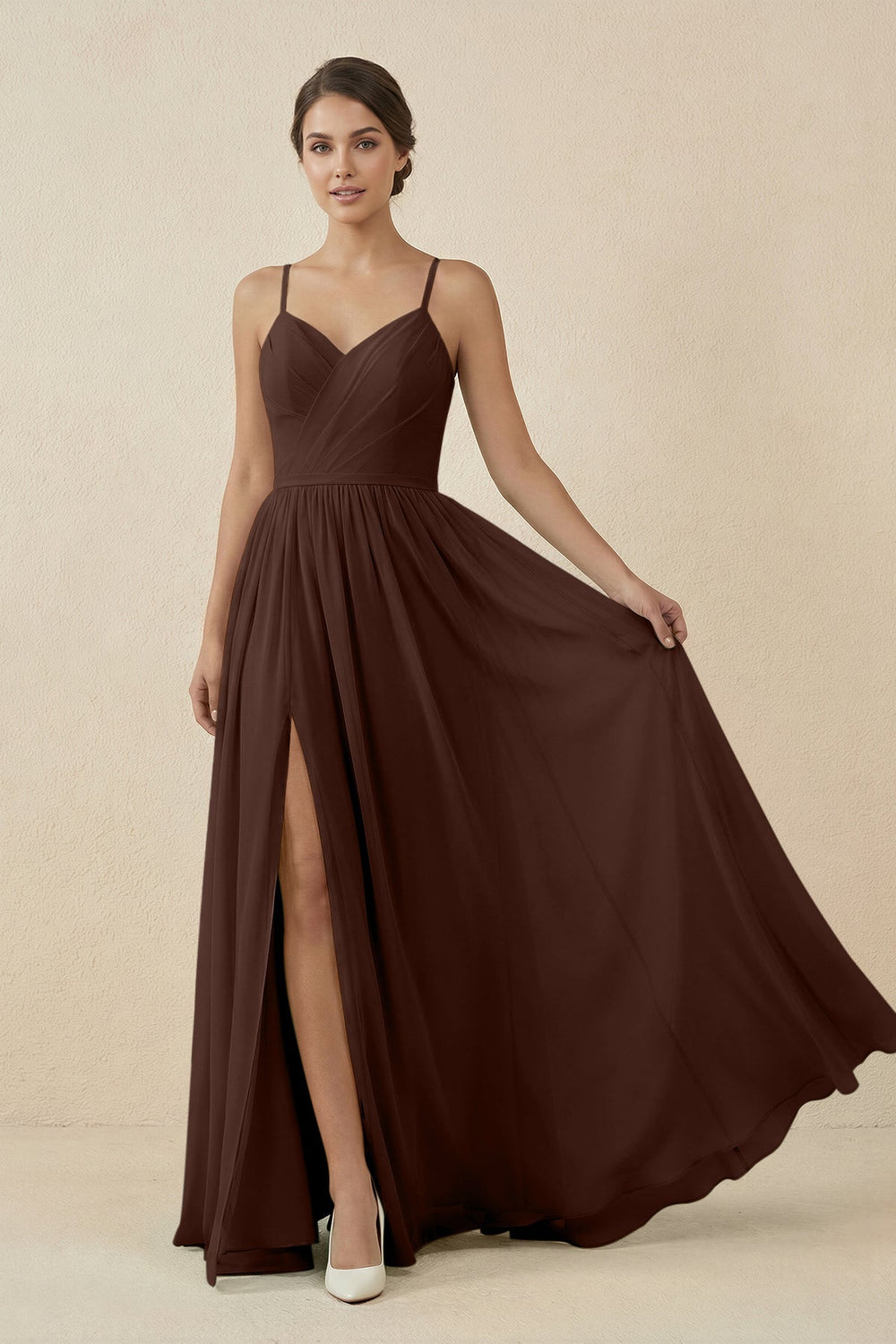 Sweetheart A - Line Chiffon Bridesmaid Dress in Espresso - KissProm Bridesmaid Dresses