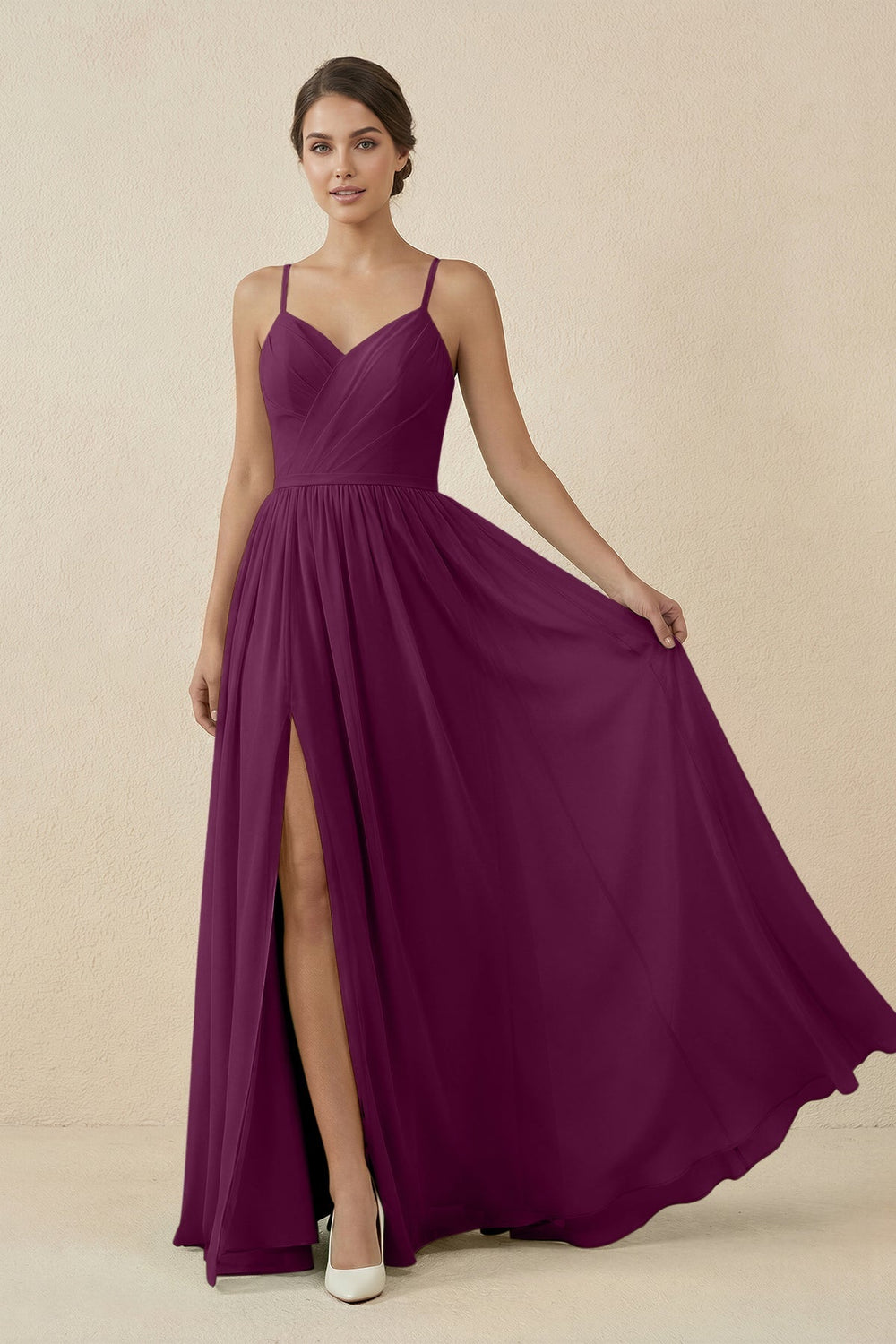 Sweetheart A - Line Chiffon Bridesmaid Dress in Fig - KissProm Bridesmaid Dresses
