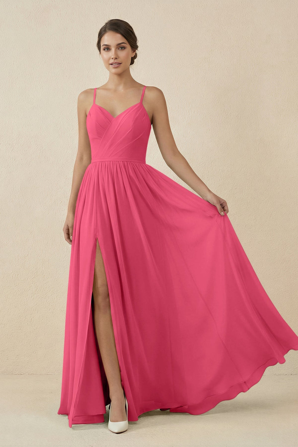 Sweetheart A - Line Chiffon Bridesmaid Dress in Fuchsia - KissProm Bridesmaid Dresses
