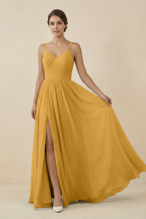 Sweetheart A - Line Chiffon Bridesmaid Dress in Marigold - KissProm Bridesmaid Dresses