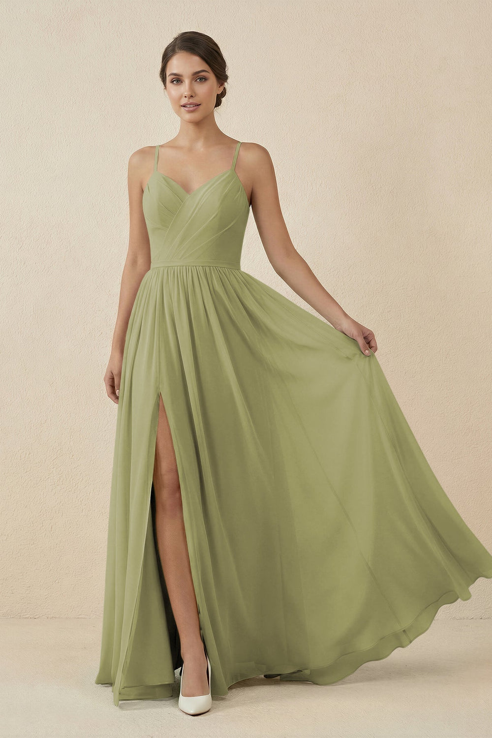 Sweetheart A - Line Chiffon Bridesmaid Dress in Moss - KissProm Bridesmaid Dresses