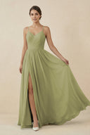 Sweetheart A - Line Chiffon Bridesmaid Dress in Moss - KissProm Bridesmaid Dresses