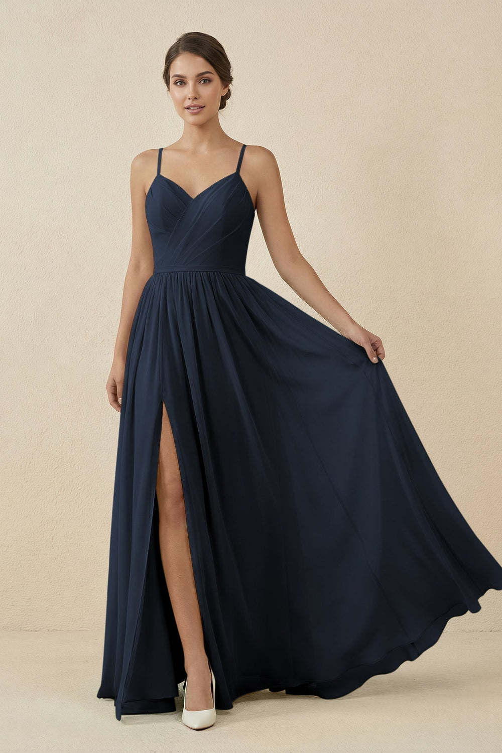 Sweetheart A - Line Chiffon Bridesmaid Dress in Navy - KissProm Bridesmaid Dresses