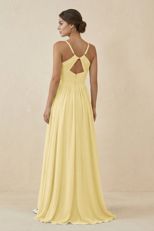 Sweetheart A - Line Chiffon Bridesmaid Dress in Pastel Yellow - KissProm Bridesmaid Dresses