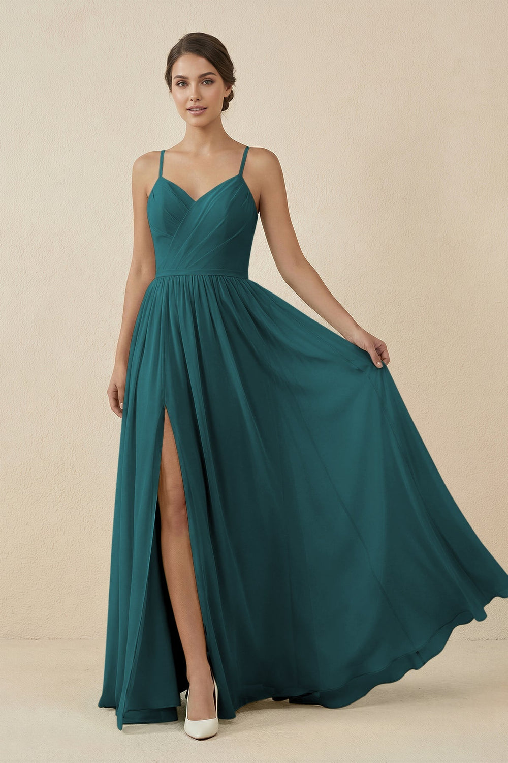 Sweetheart A - Line Chiffon Bridesmaid Dress in Pine - KissProm Bridesmaid Dresses