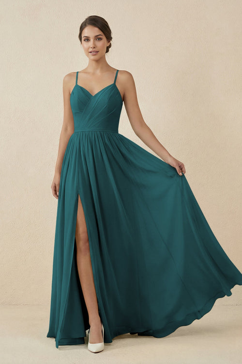 Sweetheart A - Line Chiffon Bridesmaid Dress in Pine - KissProm Bridesmaid Dresses