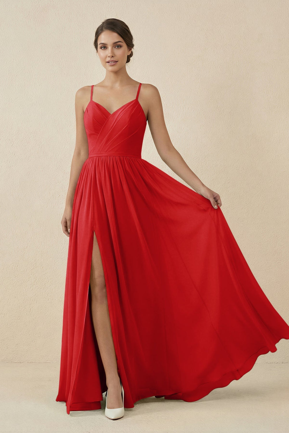 Sweetheart A - Line Chiffon Bridesmaid Dress in Ruby Red - KissProm Bridesmaid Dresses