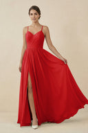 Sweetheart A - Line Chiffon Bridesmaid Dress in Ruby Red - KissProm Bridesmaid Dresses
